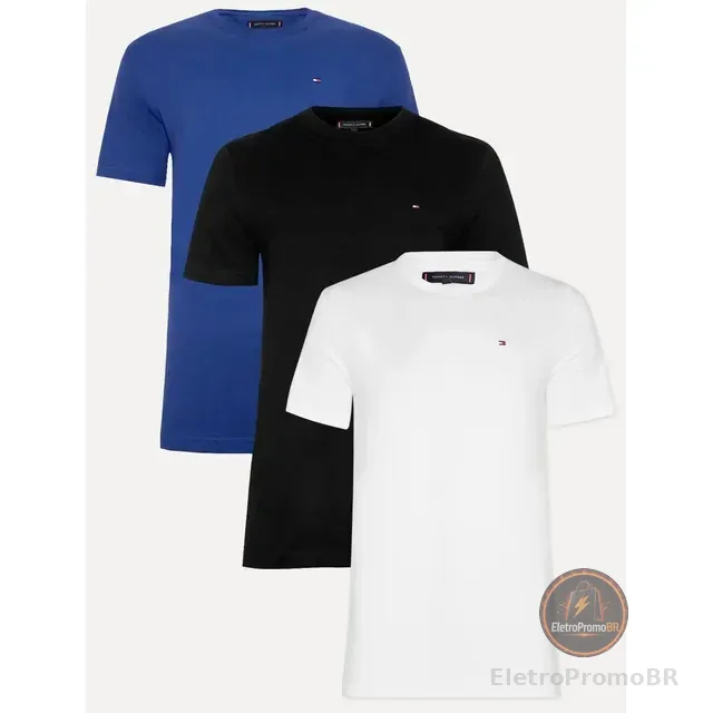 Kit Camisetas Tommy Hilfiger Preta/branca/azul - Original