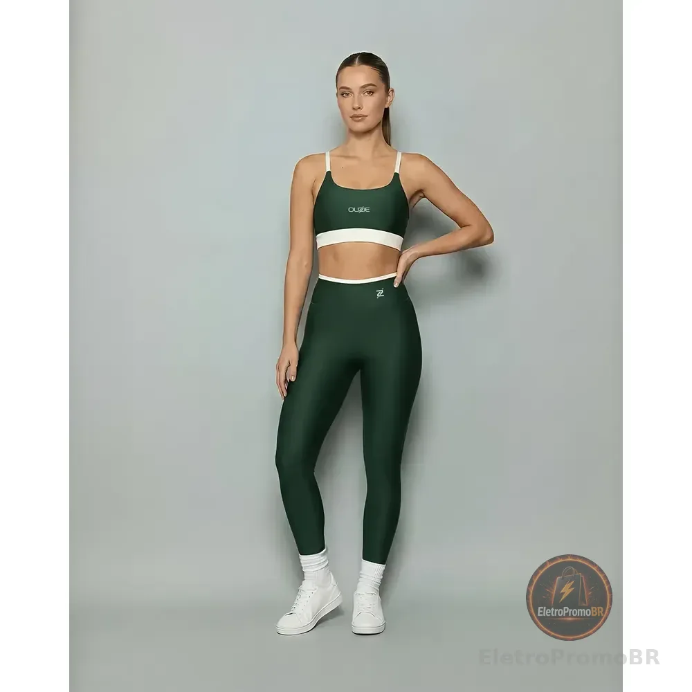 Conjunto Fitness Academia Calça E Top Zero Transparência Verde/areia Lisa P