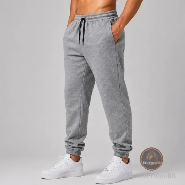 Calça Moletom Frio Forrada Jogger Bolsos Esporte Academia
