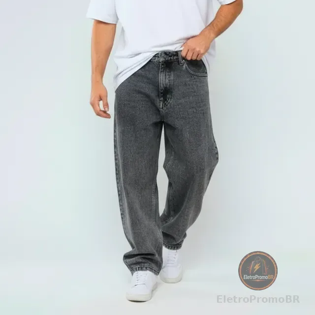 Calça Jeans Masculino Baggy Balão Streetwear Cinza Estonada