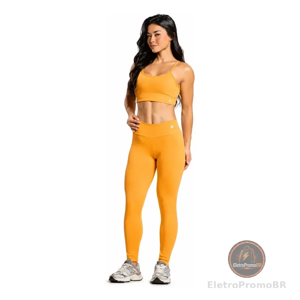 Conjunto Fitness Top Legging Canelado Blackout Zero Transpar Amarelo Canelado G
