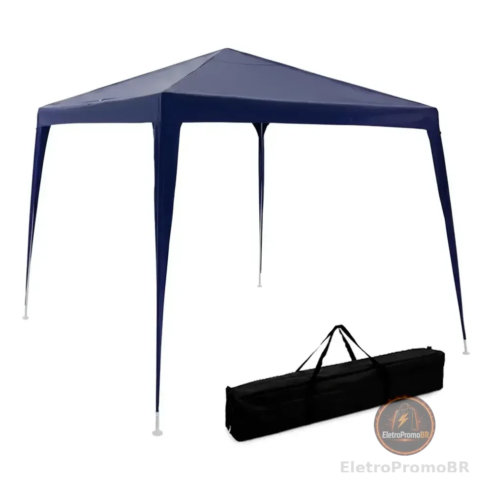 Tenda Gazebo Base No Solo Com 3x3m Polietileno Azul Desmontável