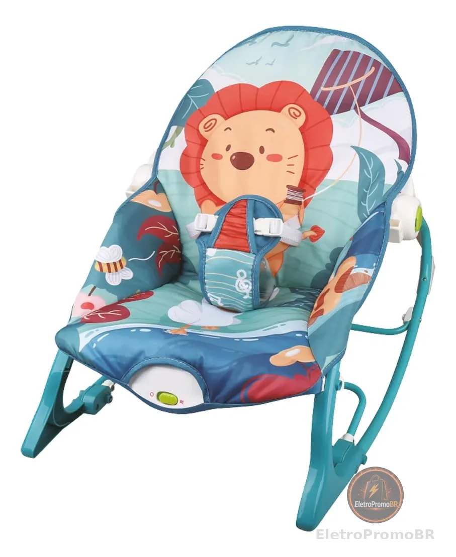 Cadeira de Descanso e Balanço Bebê Musical Vibratória Reclinável 18 Kg Baby Bear (Leão)