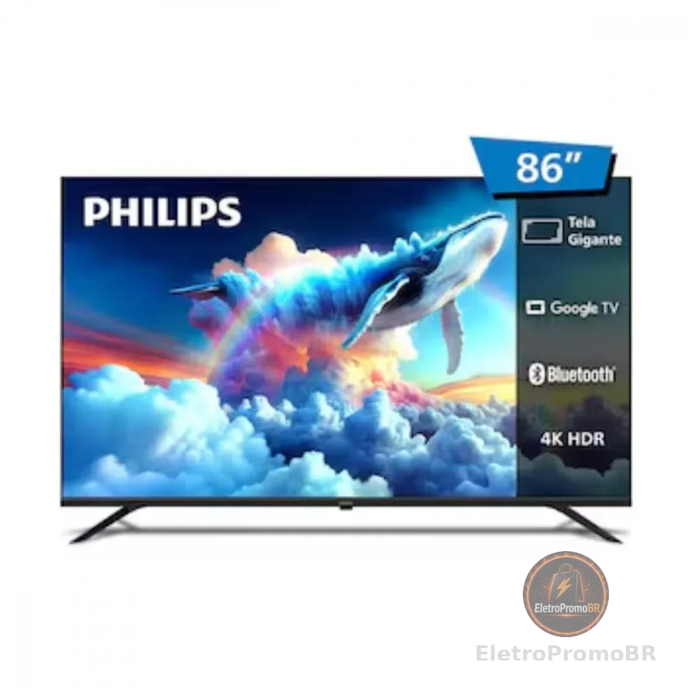 Philips Smart TV LED 86 Polegadas Ultra HD 4K 86PUG7019/78 com Google TV, Comando de Voz, Wi-Fi, Bluetooth, HDR10, 3 HDMI, 2 USB