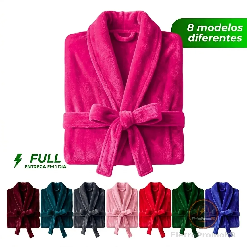 Roupão Microfibra Plush Adulto Unissex Frio Inverno Super Macio Com Bolso e Faixa Várias Cores