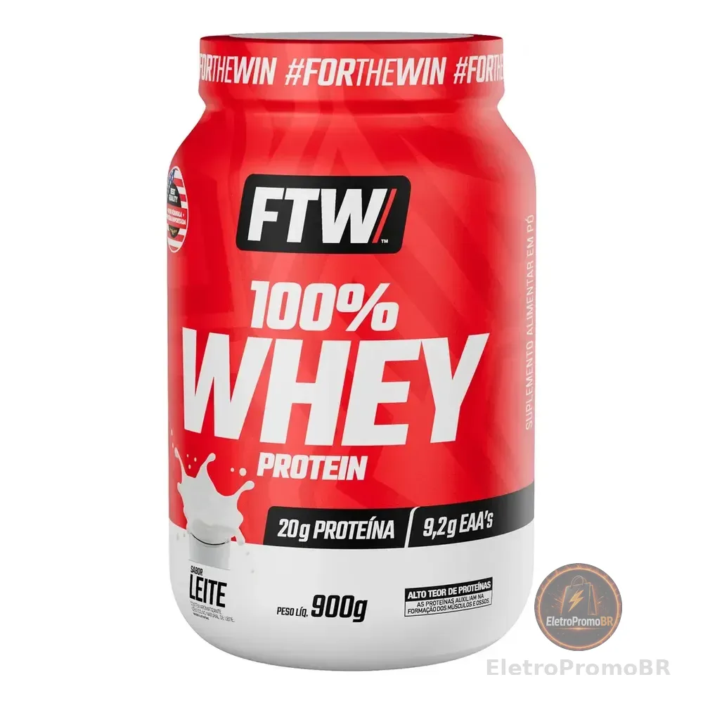 Whey Protein 100% Concentrado Pote 900g Sabor Leite - Ftw