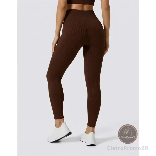 Calça Legging Sem Costura Canelada Feminina Fitness