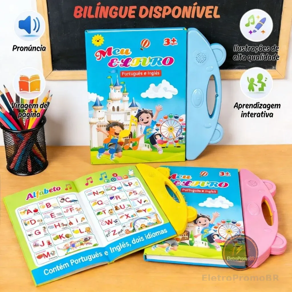 Livro Interativo com Som Bilingue Português/Inglês Multitemas - Toque com Som, Brinquedo Educativo e Presente Infantil