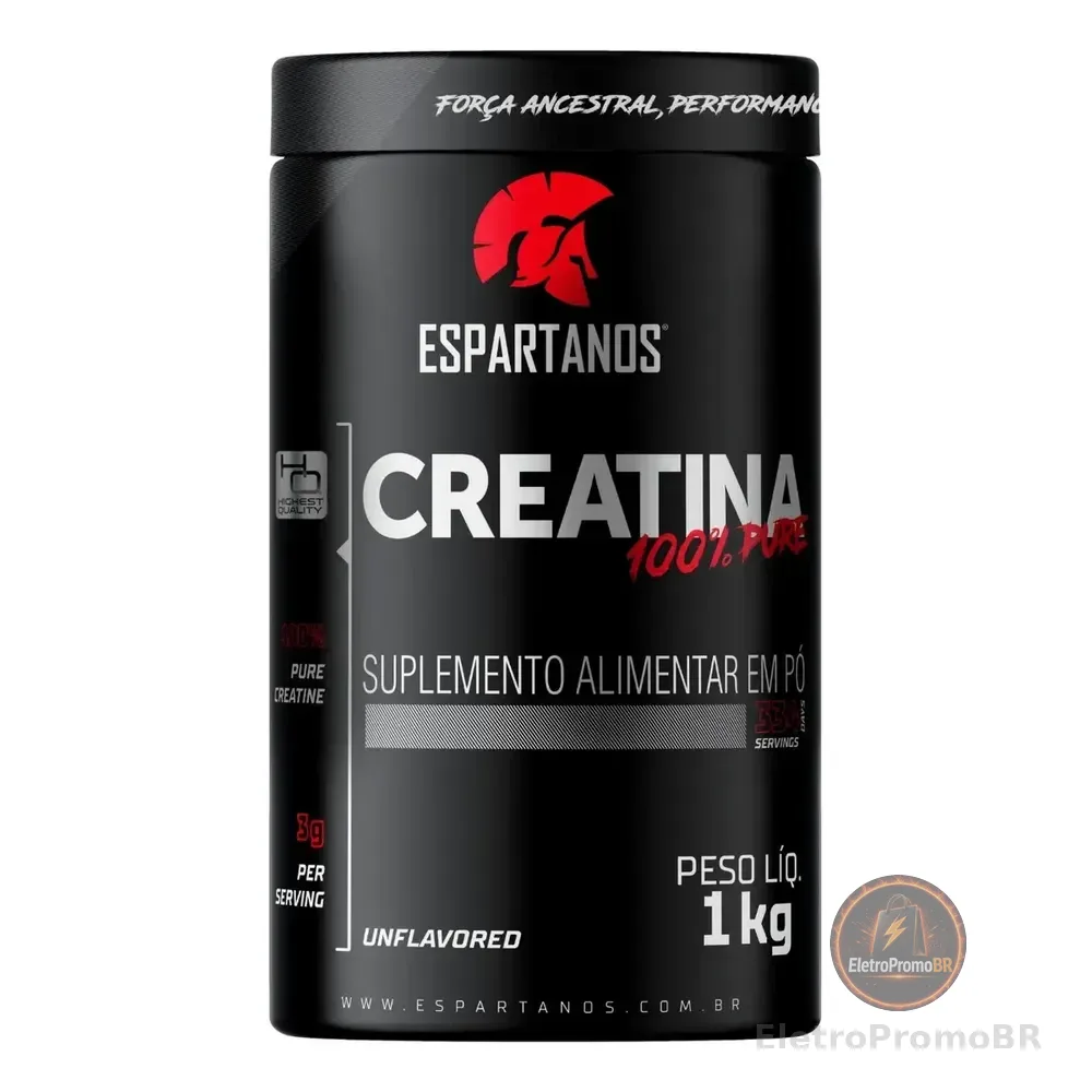 Creatina Pó 100% Pura Monohidratada Espartanos 1kg Aprovada Sabor Neutro Sem Sabor