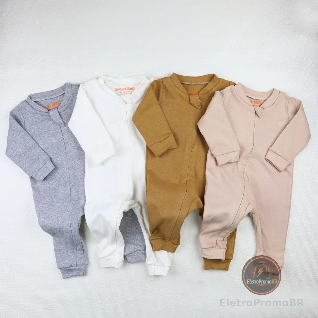 Kit 3 Macacão de Bebe Minimalista com Ziper Baby Greg - (0 a 9 meses) (RN/P/M/G)