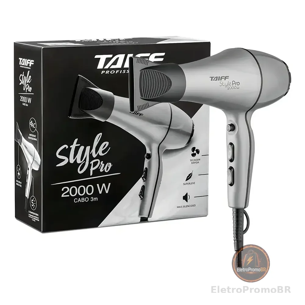 Secador De Cabelo Taiff Style Pro 5 Temperaturas 2000w Prateado 127v