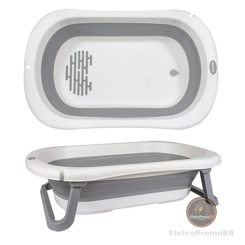 Super Banheira Infantil Dobrável 35L Antiderrapante KaBaby - Cinza