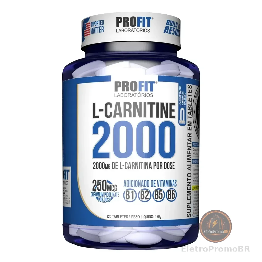 L-carnitina Carnitina 120 Comprimidos 2000 Mg Vitaminas B1 B2 B5 B6 Sem Sabor - Profit Labs