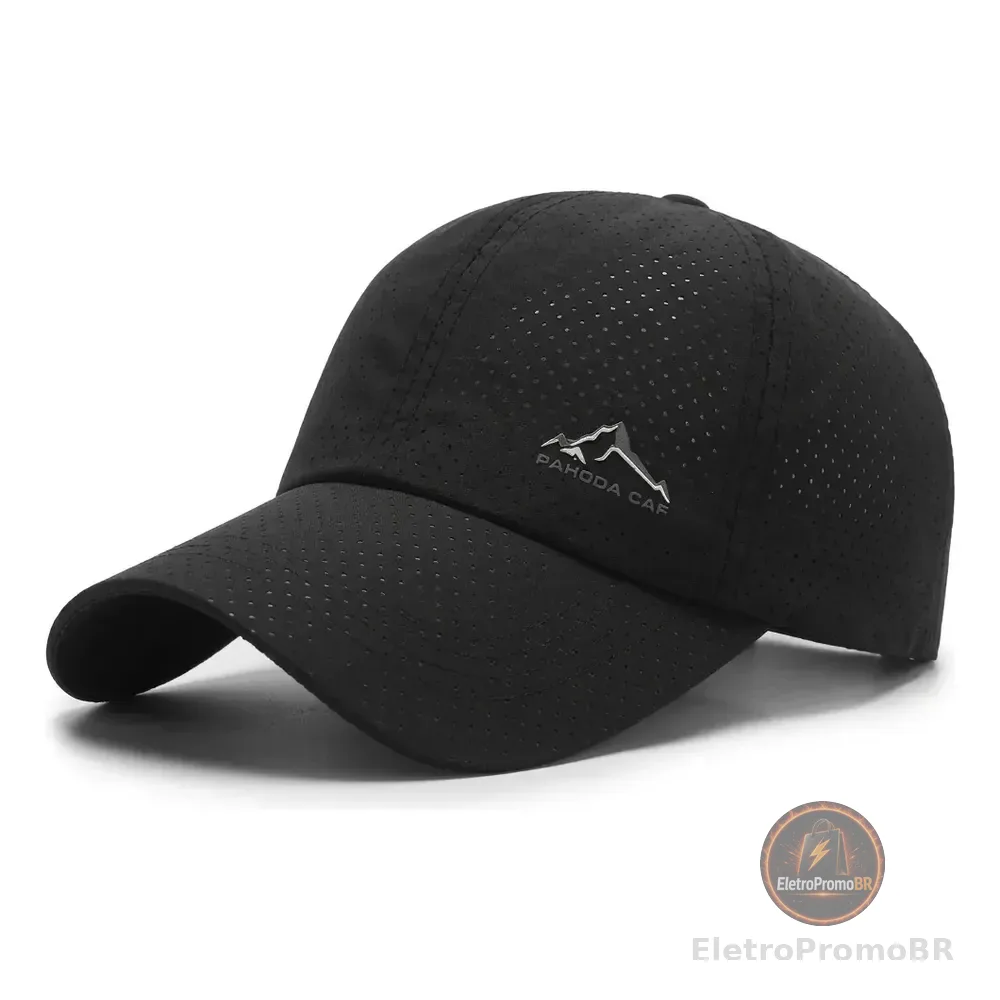 Boné Confortável Dry Fit Corrida Sol Secagem Rápida Preto Regulagem