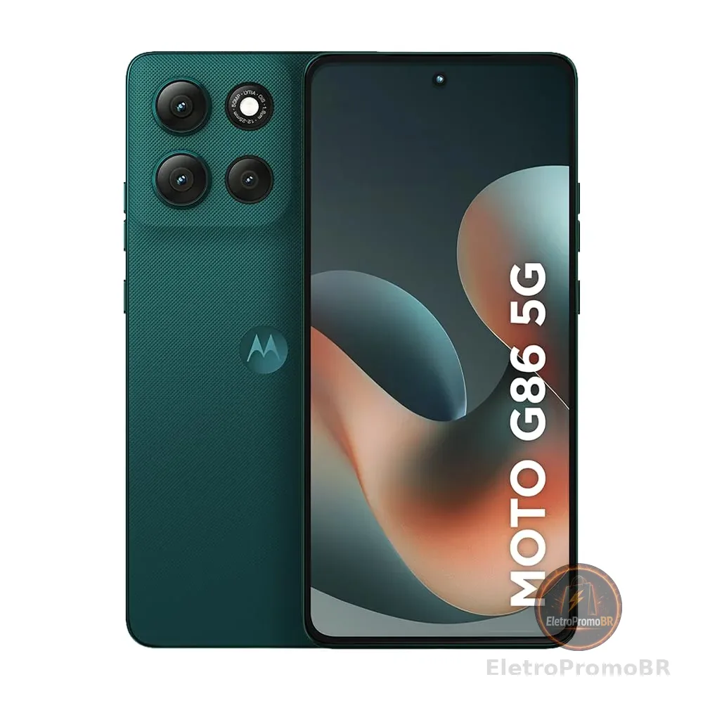 Smartphone Motorola Moto g86 5G - 512GB 24GB (8GB RAM+16GB Ram Boost) Tela 1.5K pOLED, 50MP Sony camera OIS Moto AI, videos em 4K, IP68 + IP69 - Verde Escuro