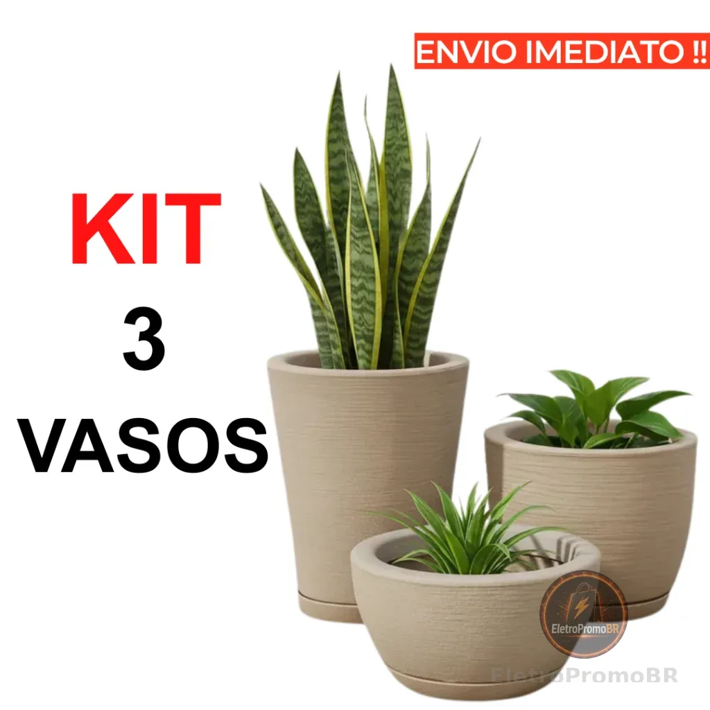 Kit 3 vasos de polietileno para plantas decorativo N1 N2 N3