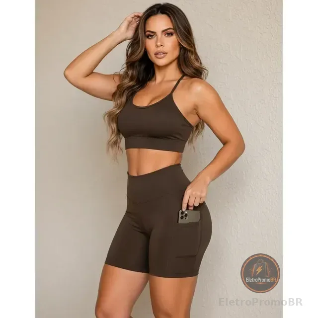Conjunto Academia Top E Bermuda Com Bolso Zero Transparência