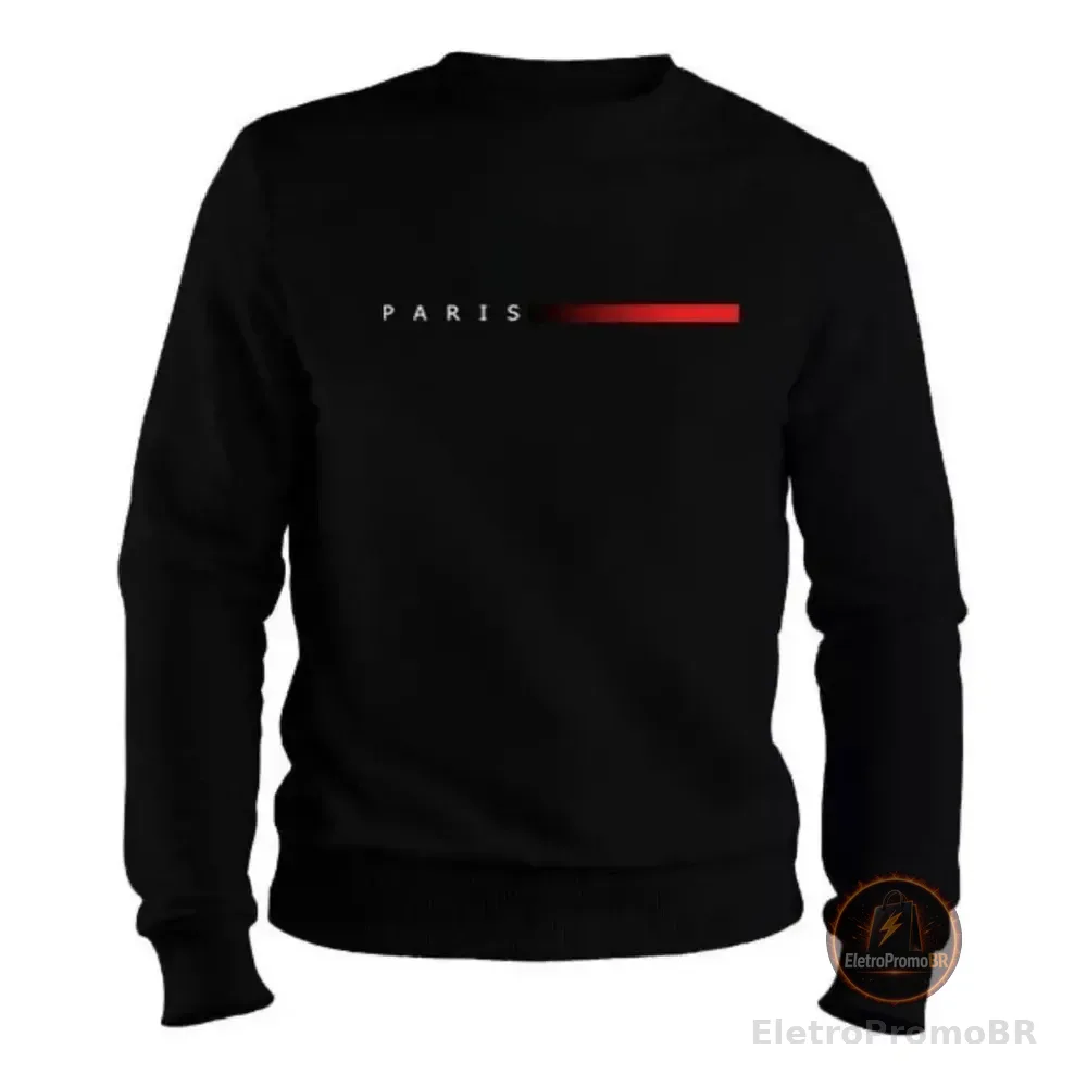 Moletom Masculino Gola Careca Flanelado Paris Suéter Frio Gg Preto