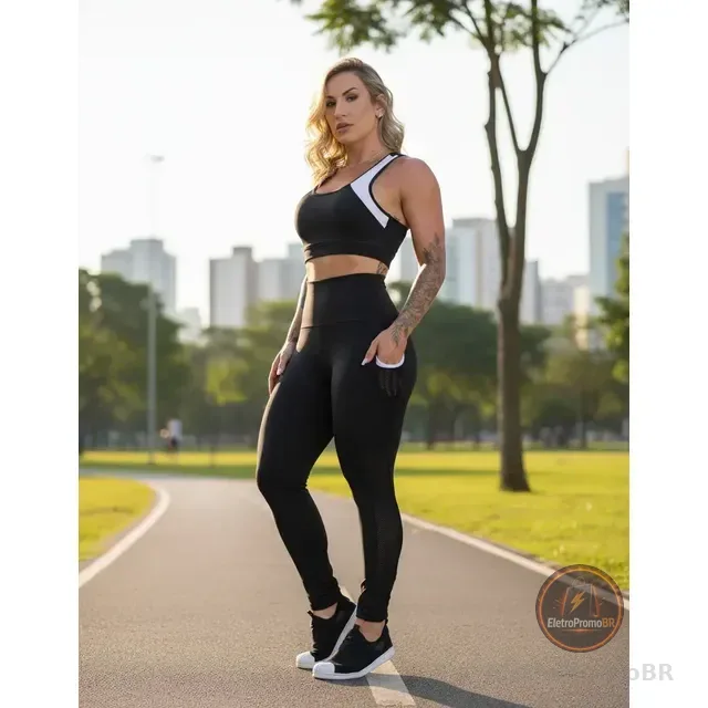 Conjunto Fitness Feminino Calça Com Bolso E Top Decote Liso