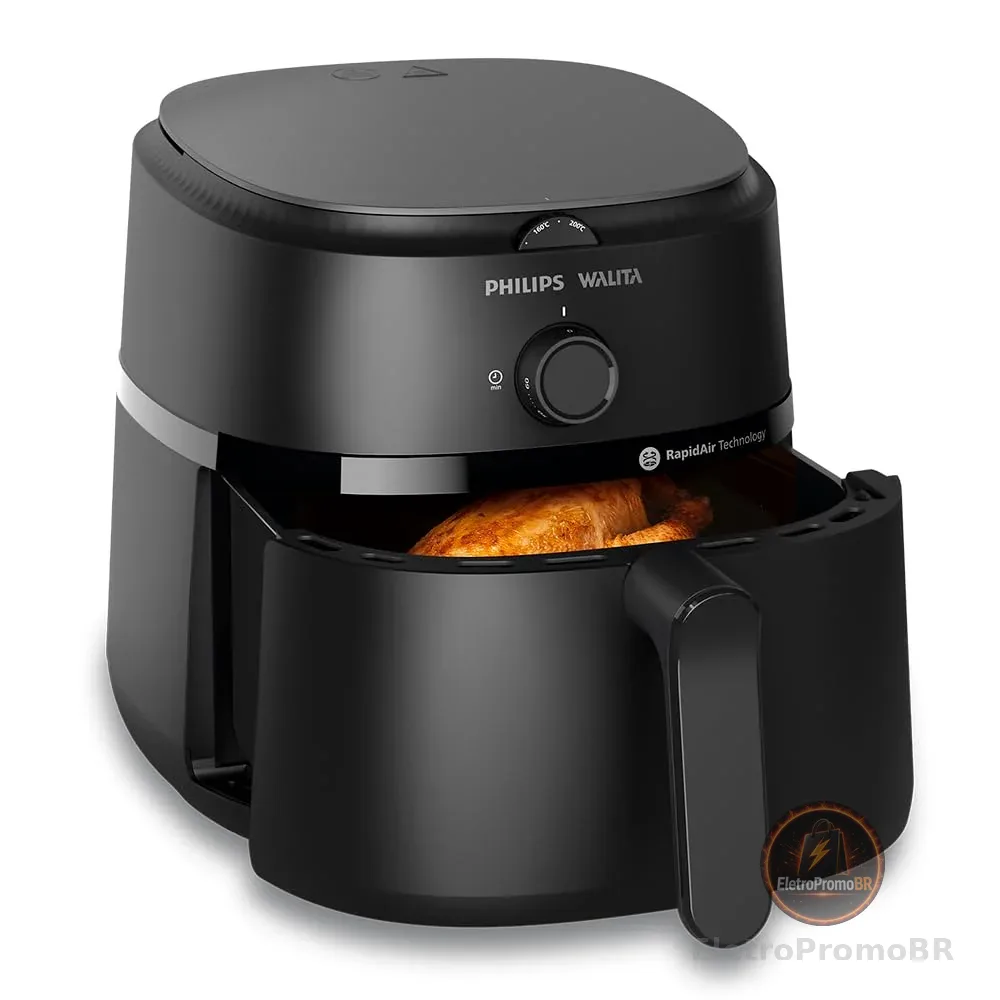 Philips Walita Fritadeira Airfryer Série 1000 4,2L, Tecnologia Rapid Air, 12 Funções de Cozimento, Economia de Energia, Limpeza Fácil, Design Compacto, Preta, 110V (NA120/00)