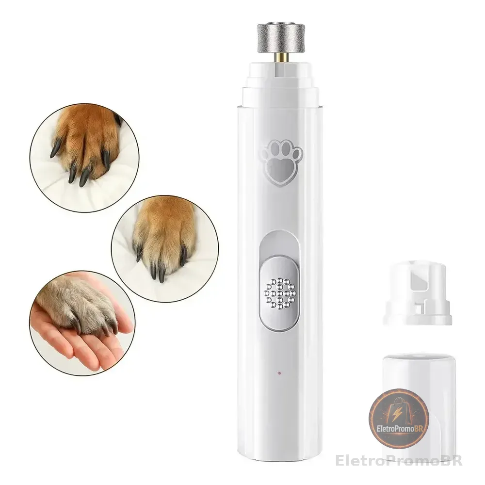 Lixador Elétrico De Unhas Para Pets 2 Velocidades Silencioso Branco Pequeno Médio E Grande