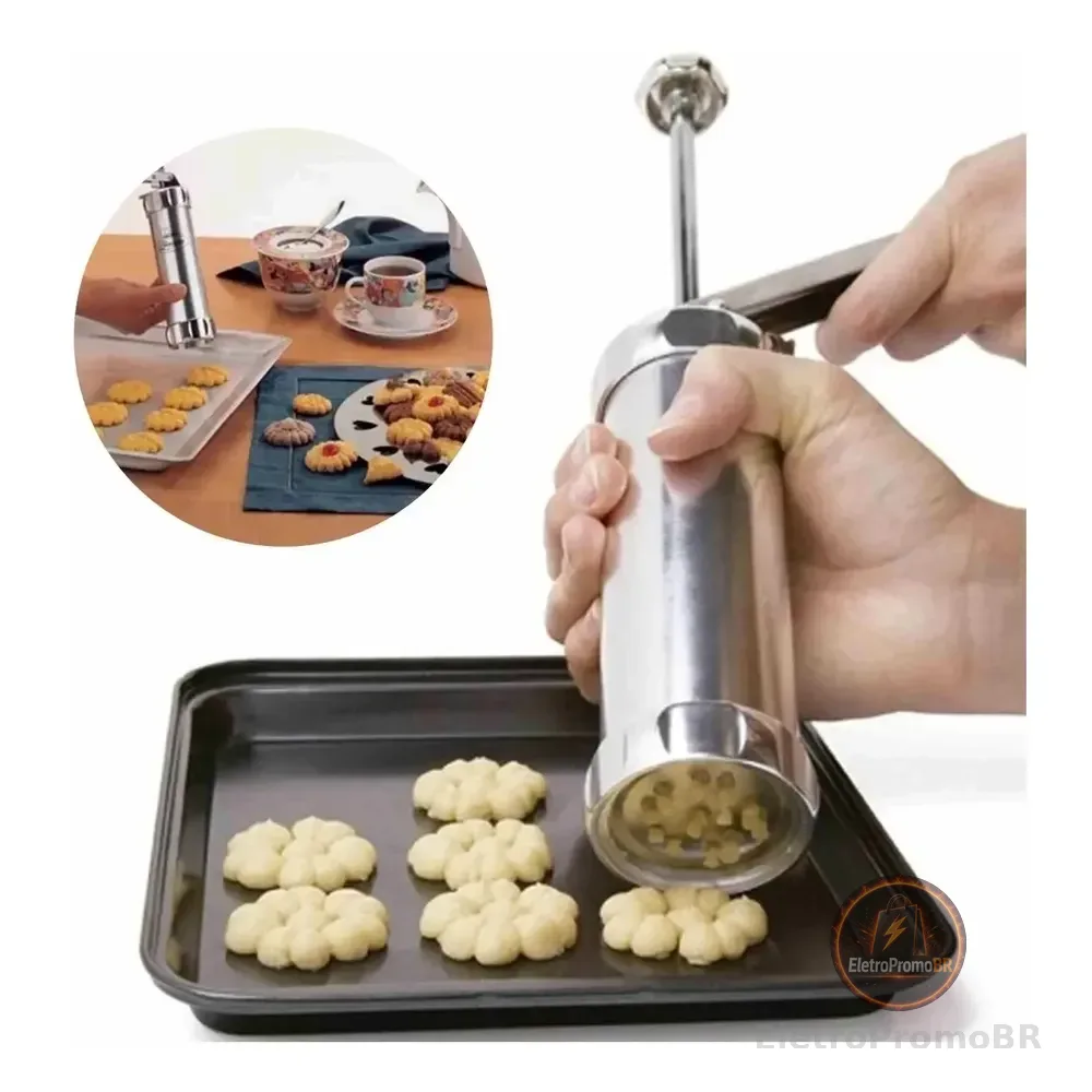 Máquina Modeladora De Biscoito Inox 20 Formas 4 Bicos Prata