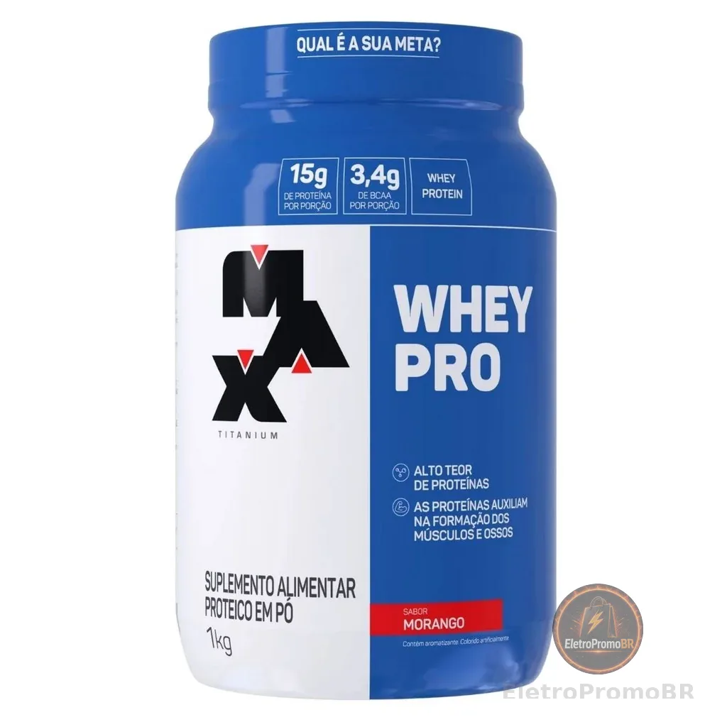 Whey Pro Pote 1kg Sabor Morango Max Titanium