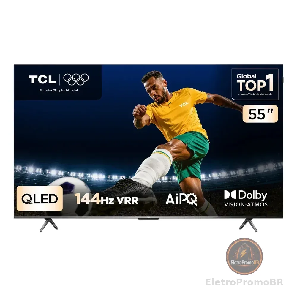 Smart Tv Tcl 55 Polegadas Qled 4k P8k Wifi Bluetooth Google Tv 144hz Hdr10+ Dolby Atmos Vision 55p8k