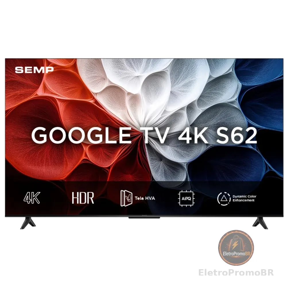 Smart TV Semp 50 Polegadas LED HVA 4K S62 WiFi Bluetooth Google TV 3 HDMI HDR10+ Dolby Audio 50S62