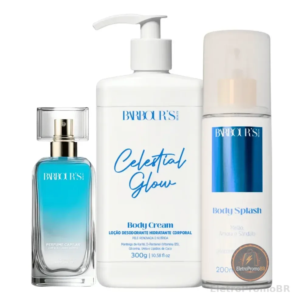 Kit Body Splash Hidratante Corporal Perfume Capilar Celestial Glow Barbour's Beauty