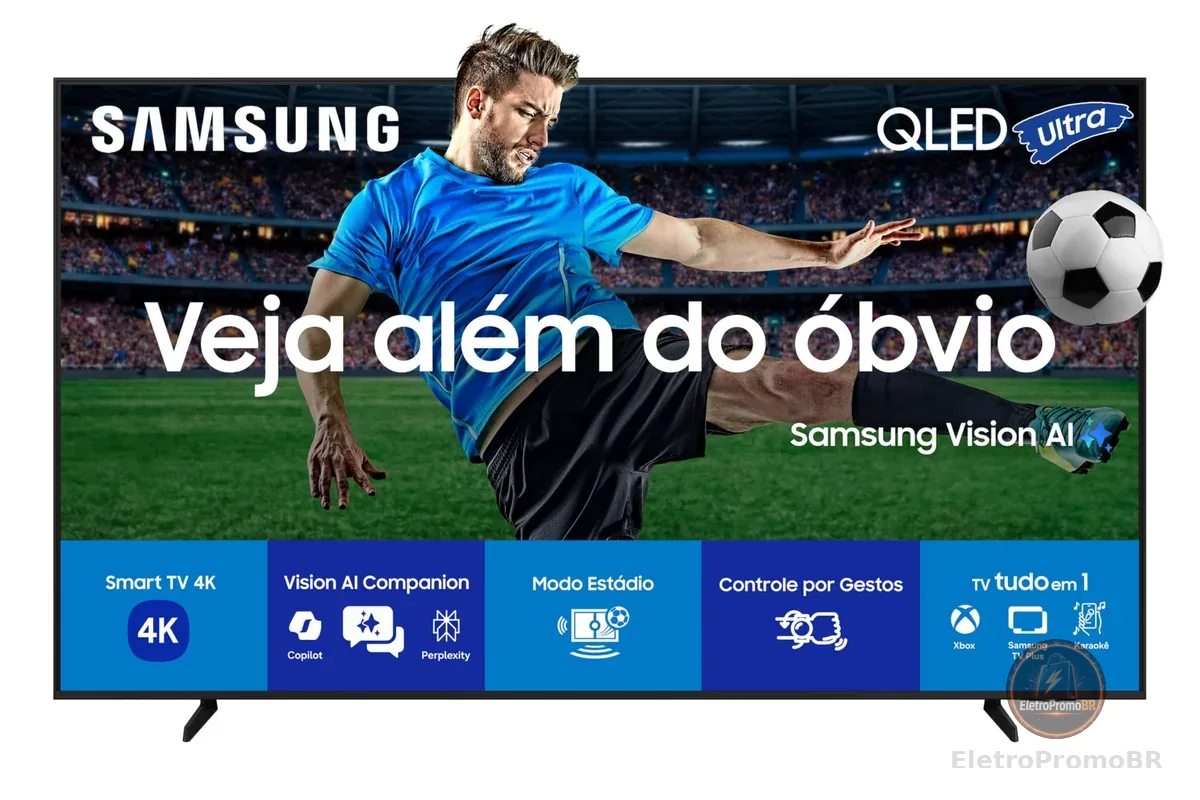 Samsung Vision AI TV 75" QLED Ultra 4K Q7F 2025, Pontos Quânticos, Processador com AI, Art Store, Alexa