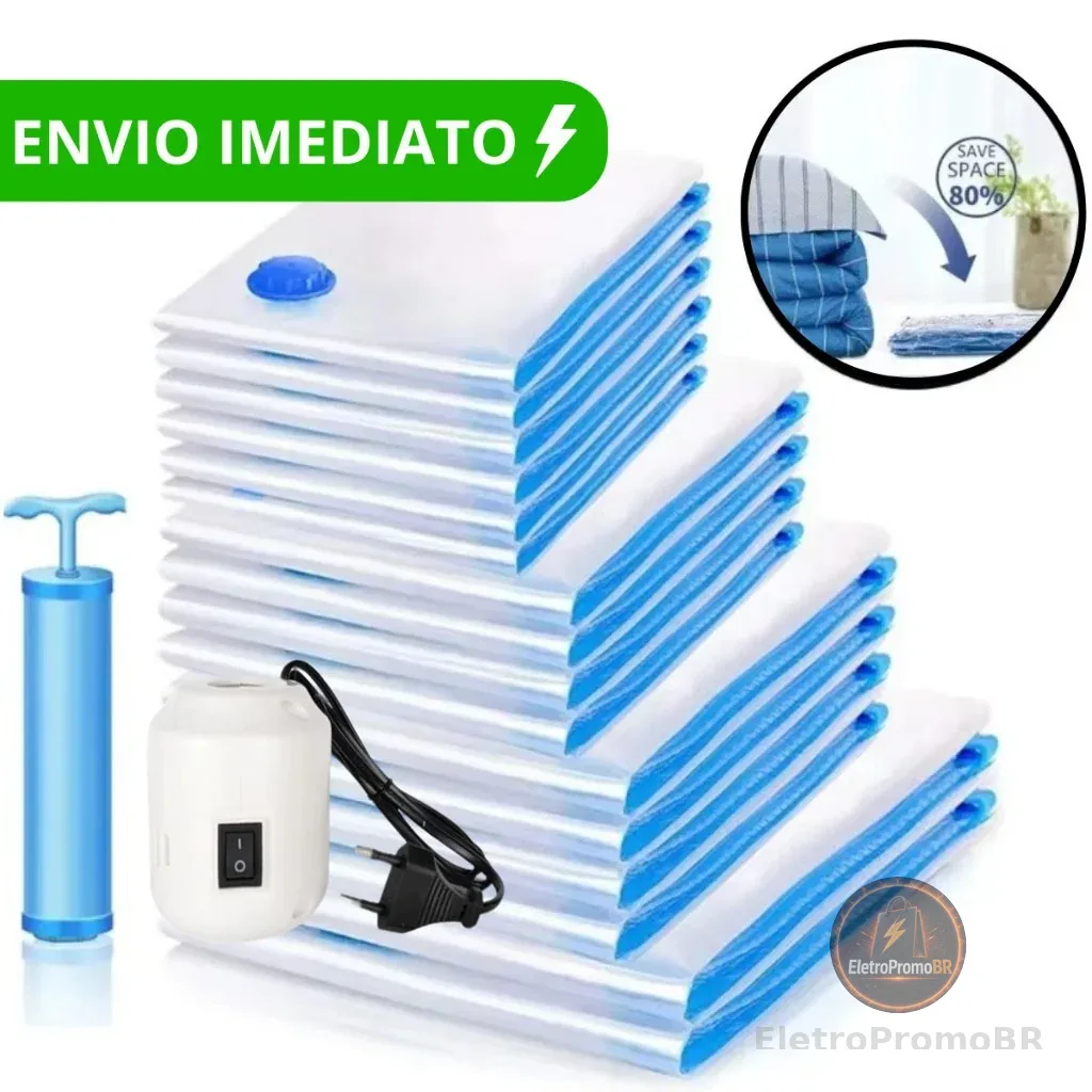 Kit Saco A Vácuo Grande Organizador Edredom Coberto Mala Roupa Viagem De Cama com Bomba Manual Tamanho Grande