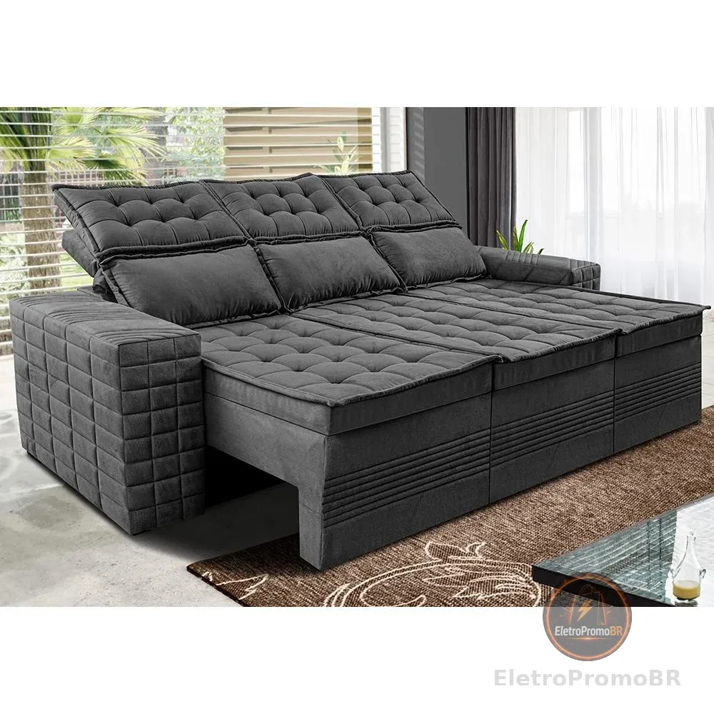 Sofá 3 Lugares Retrátil e Reclinável Cama inBox Senses 2,00m Velusoft Cinza