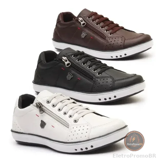 Combo 3 Sapatênis  Macio Zíper Calce Facil Conforto Leve