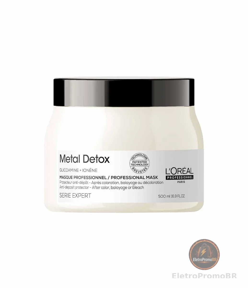 L'Oréal Professionnel Máscara de Tratamento Metal Detox, para maciez, brilho & sedosidade, maior durabilidade da cor, para cabelos coloridos e danificados, 500ml