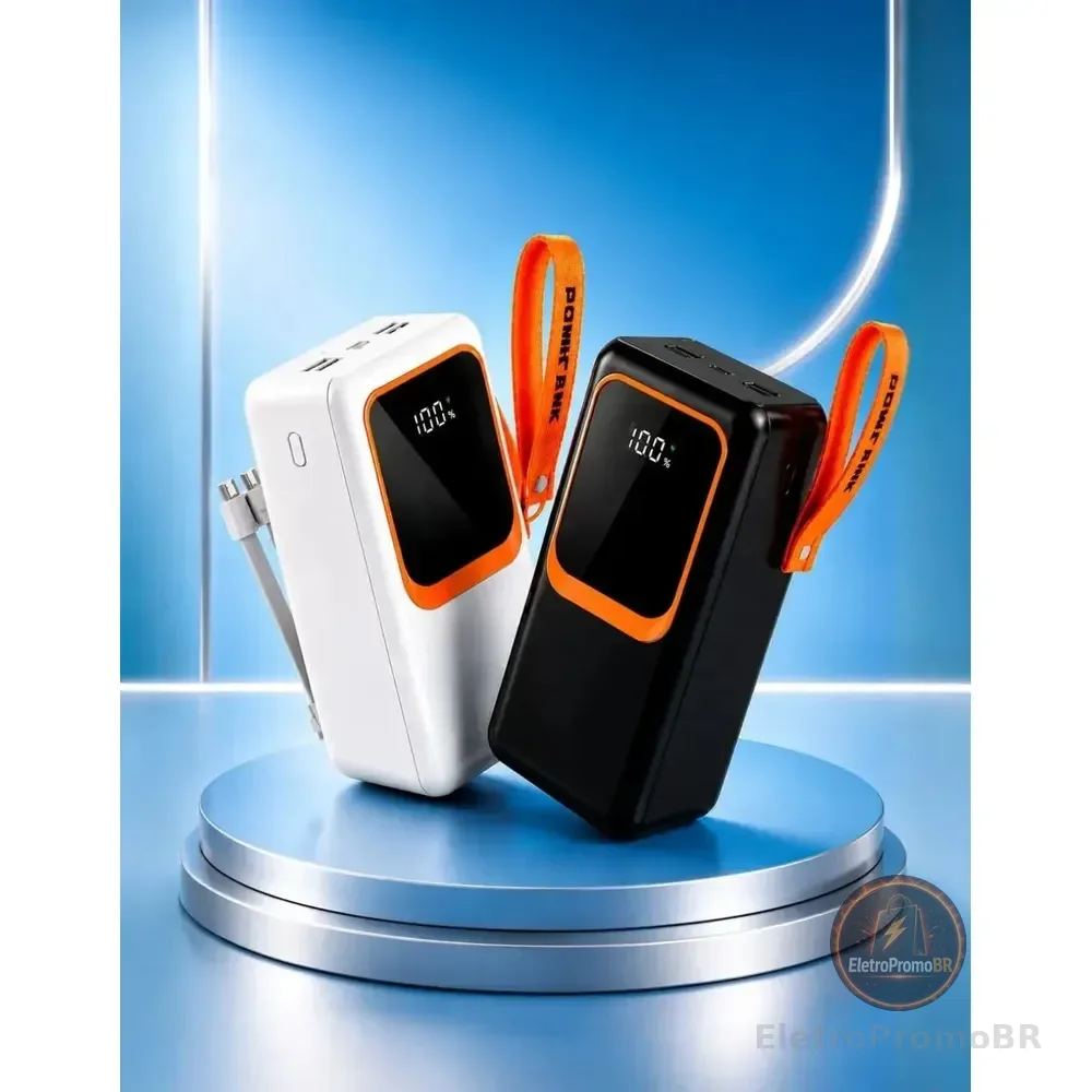 Carregador Portátil Power Bank 50.000mah Turbo Ultra Rápido Premium Universal Usb Cabo Display Digital 22.5w Compatível Com Todos Dispositivos Cor Sortido Preto Ou Branco
