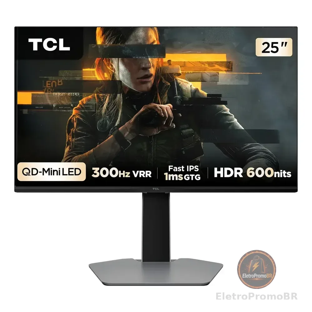 Monitor Gamer Tcl 25 Polegadas Qled Mini Led Full Hd G64 300hz 1ms (gtg) Freesync Hdr 600 Nits 25g64 Preto