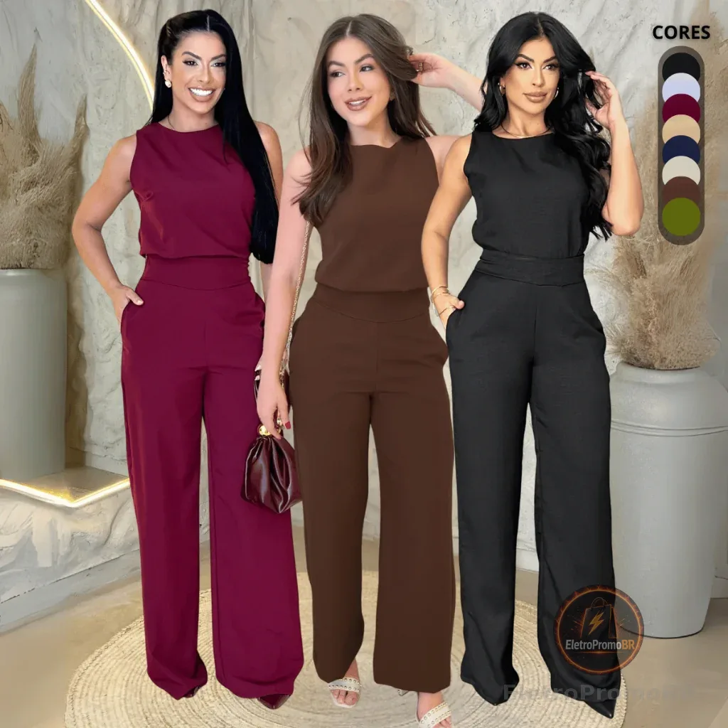 Conjunto Feminino Elegante Calça Pantalona e Blusa Feminina Tendência Moda Social