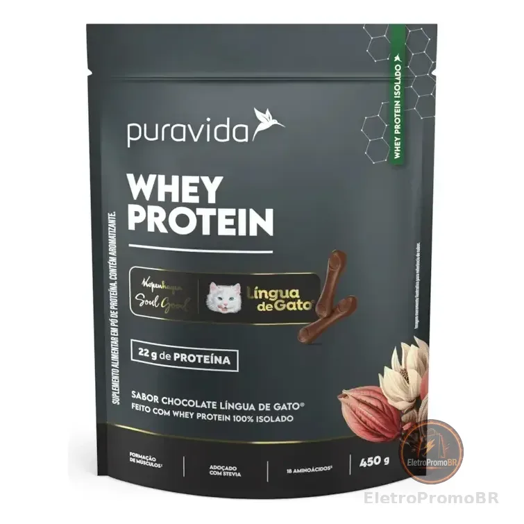 Whey Protein Isolado Chocolate Lingua De Gato 450g Puravida