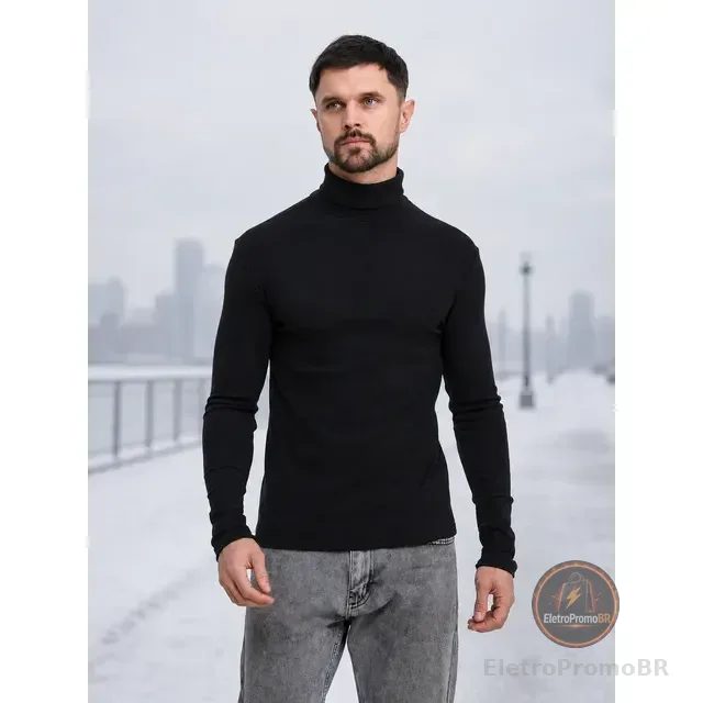 Camisa Manga Longa Cacharrel Masculino Gola Alta Canelado