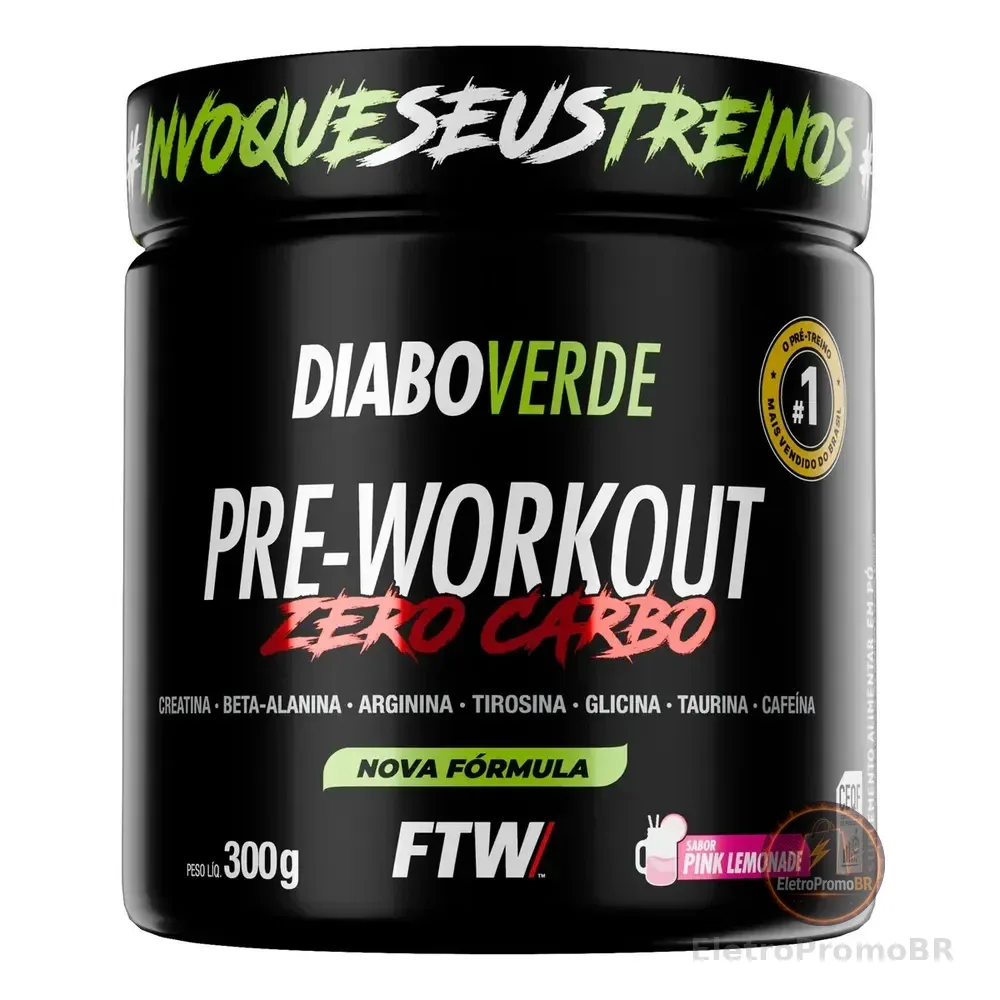 Pre Treino Pre Workout Zero Carbo Com Creatina Pote 300g Sabor Pink Lemonade Ftw - Diabo Verde Limonada Rosa