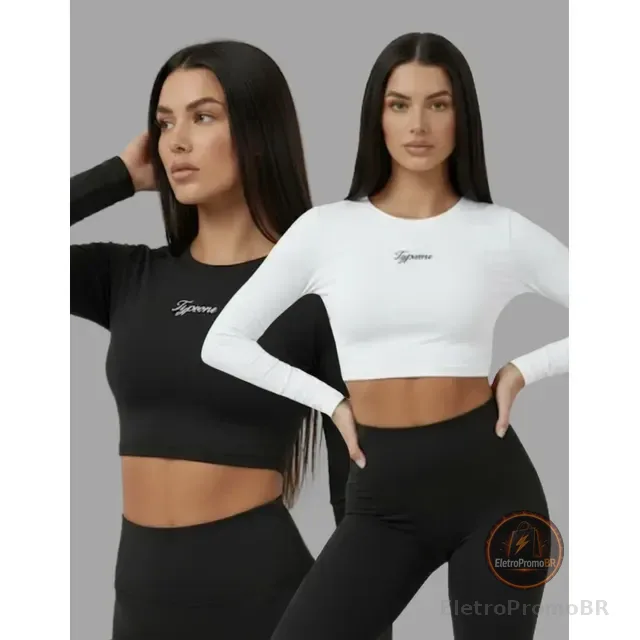 Kit 2 Cropped Top Feminino Manga Longa Segunda Pele Suplex