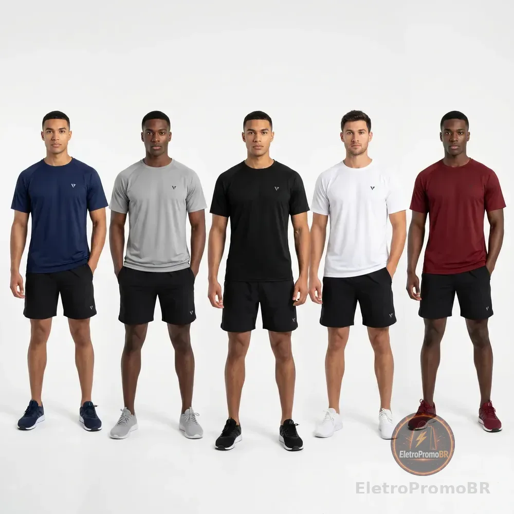 Kit 5 Camisas Masculina Camisetas Slim Voker 100% Algodão Azul - Branco - Cinza - Preto - Vermelho G Liso