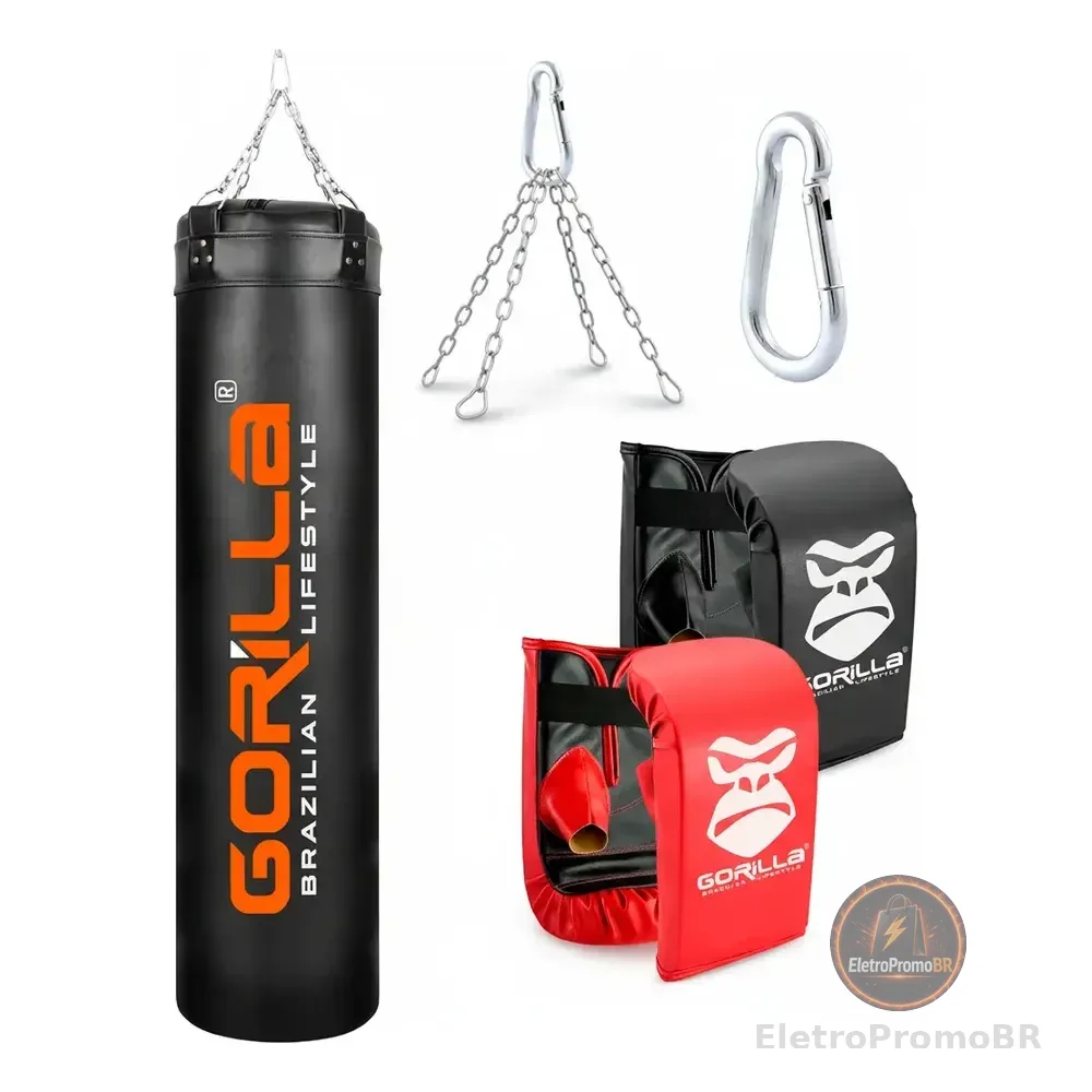 Saco De Pancada 160cm Muay Thai 2 Luvas Cor Preto E Vermelho Boxe Gorilla Preto/vermelho Preto/vermelho