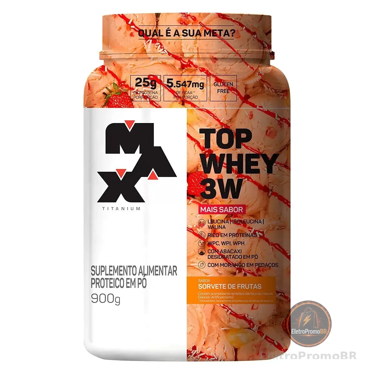 Top Whey 3W + Sabor (900g) - Sabor Sorvete de Frutas, Max Titanium