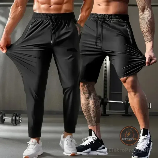 Kit Calça + Shorts Bermuda Masculina Slim Fitness Elastano