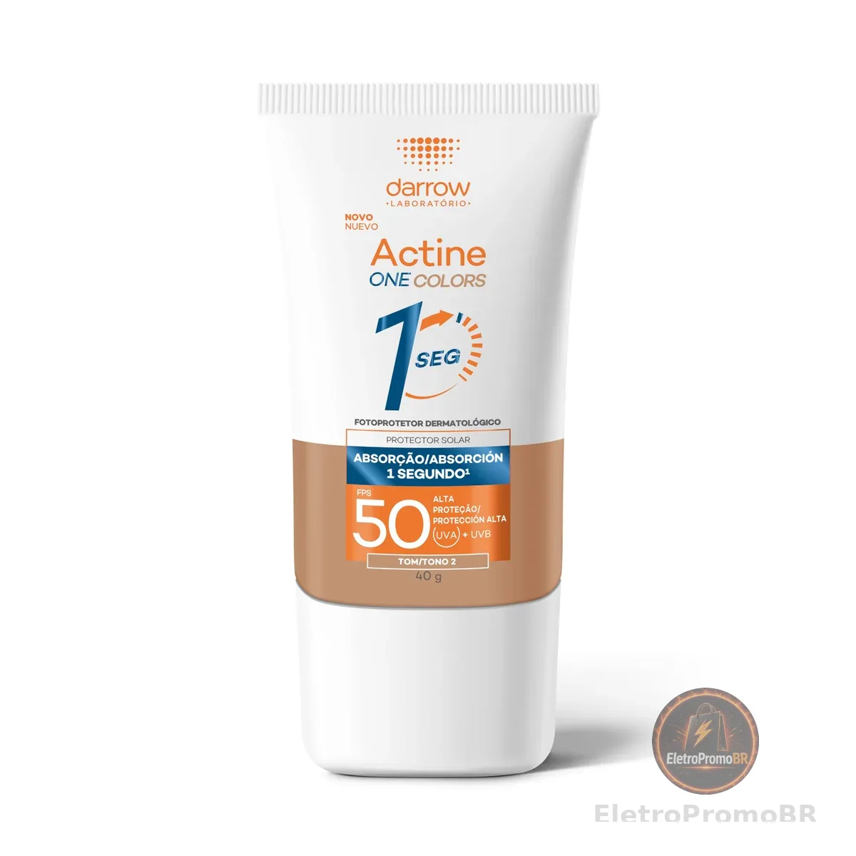 Darrow Actine One Protetor Solar Dermatológico Facial FPS 50 Tom 2 Médio com Ácido Hialurônico Biomimético que Hidrata, Controla a Oleosidade por 12h, Tem Textura Ultraleve, Acabamento natural e Absorção em 1 segundo, 40g