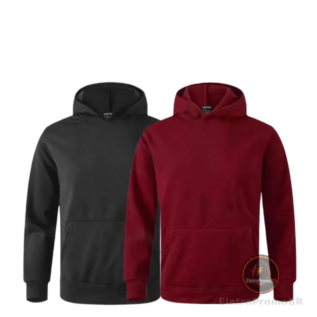 Kit 2 Moletom Canguru Com Capuz e Bolso Sem Estampa Liso Unissex Blusa Masculino Feminina