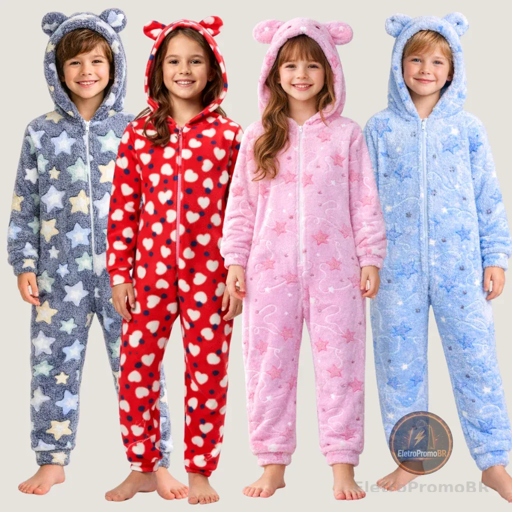 Macacão De Ultra Soft 3D Infantil Juvenil 4 Ao 18 Menino E Menina Pijama Quente Confortável Pijama Inverno Infantil