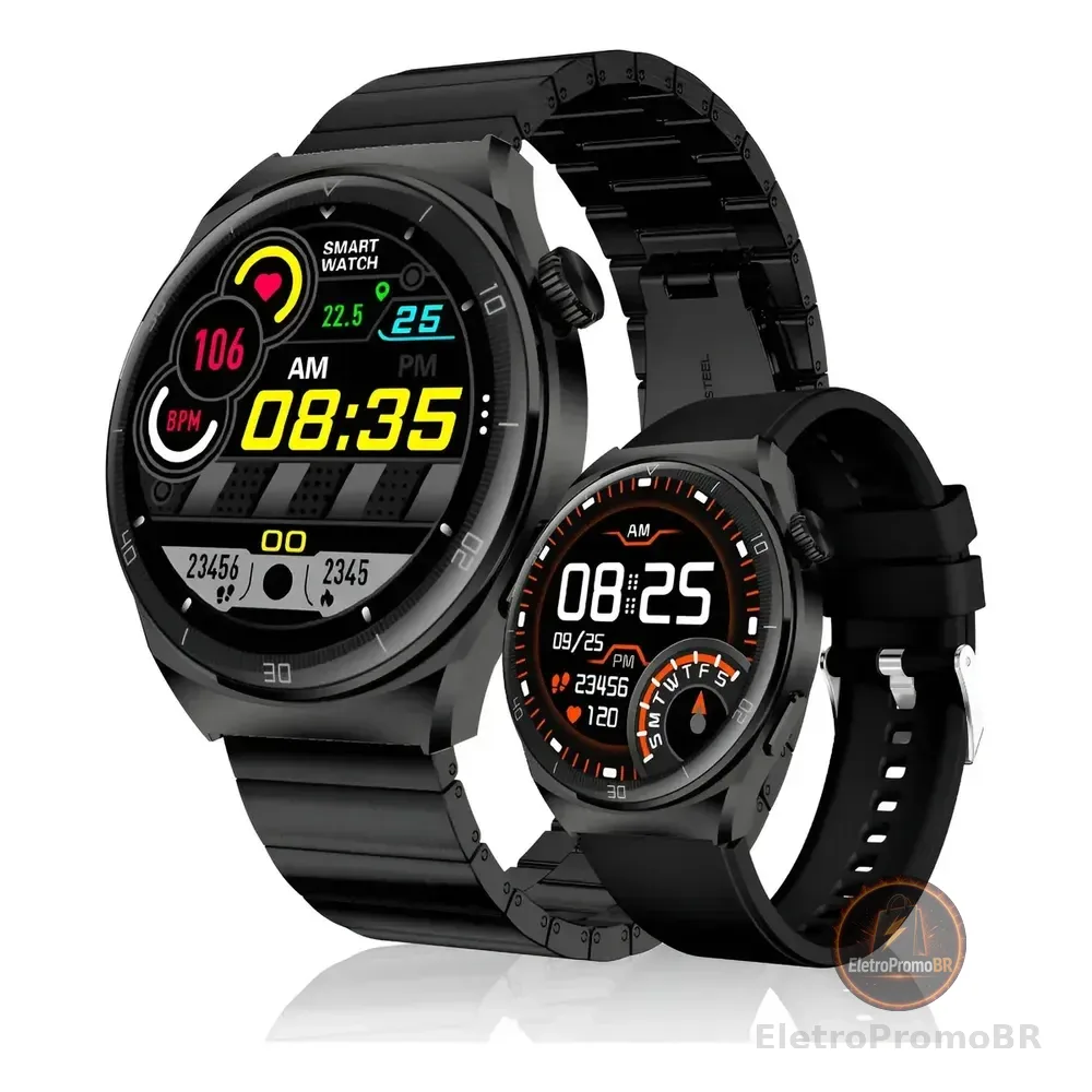 Relógio Inteligente Smartwatch Aurafit Am05 Tela Amoled 1.43 Laranja Sport Preto